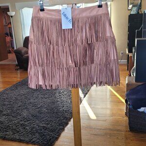 Blue B Collection Faux Leather Fringe Mini Skirt Large